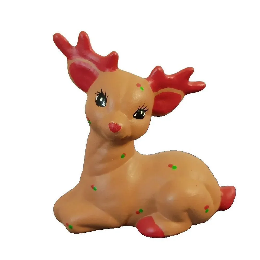 Vintage Christmas Hand Painted Ceramic Reindeer Christmas Decoration Figurine